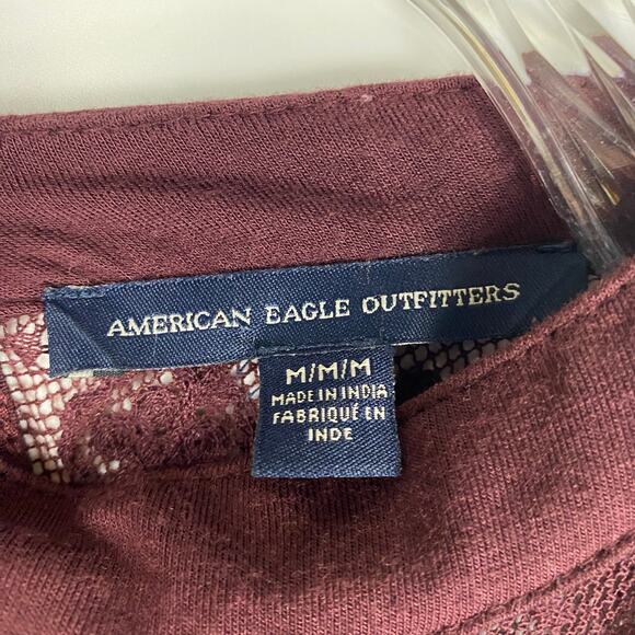 American Eagle Sleeveless Burgundy Mock Neck Mini Dress Lace Womens Size Medium - Picture 6 of 11